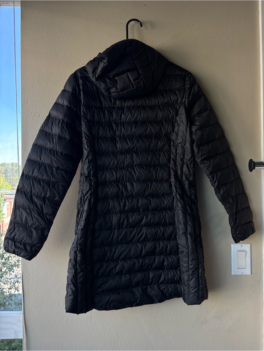 Aventure Long Down Filled Puffer Coat Hooded Black Winter Jacket - Picture 8 of 12